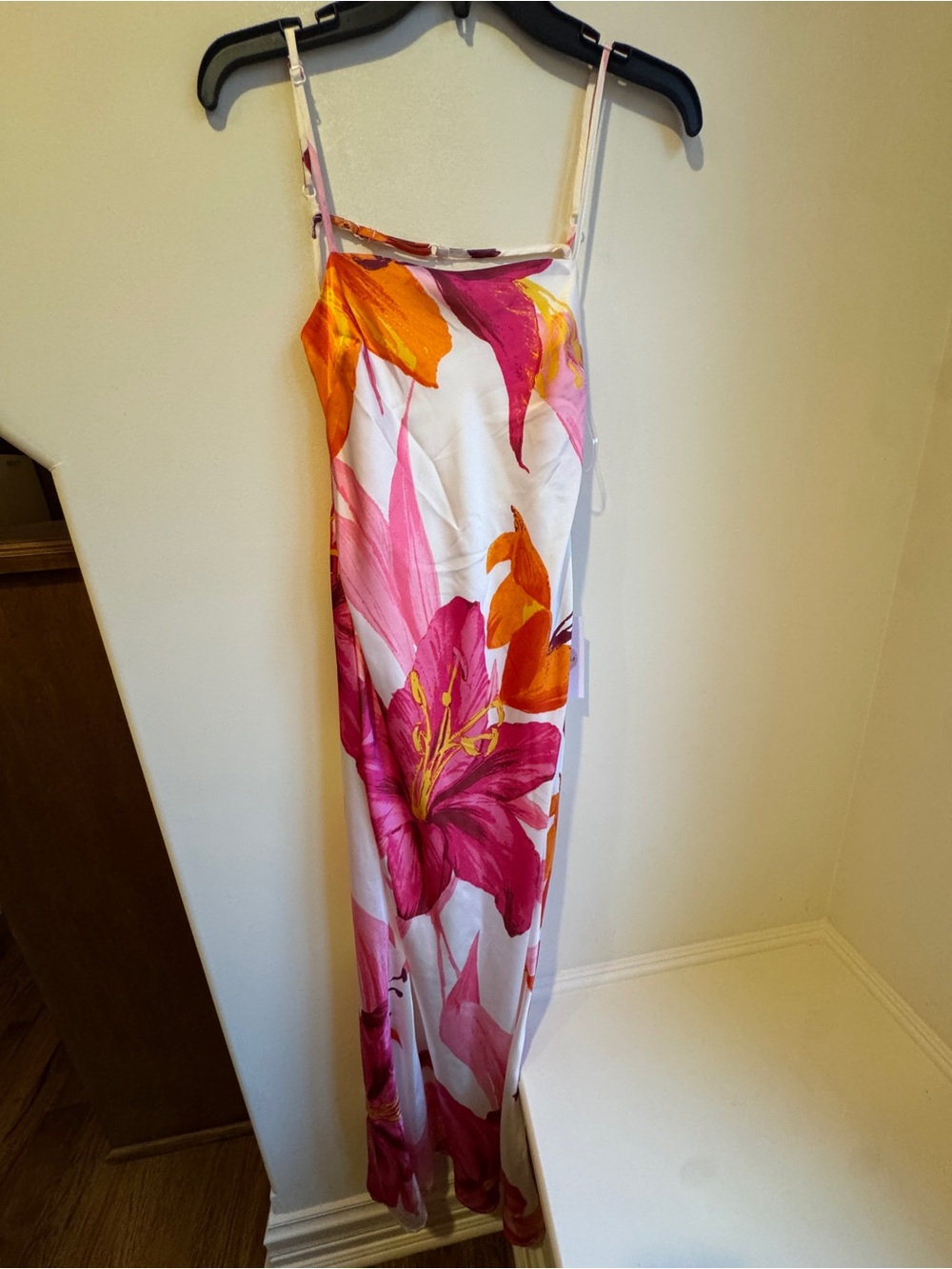 Midnight Doll Slip Dress in White with Pink & Orange Bloom